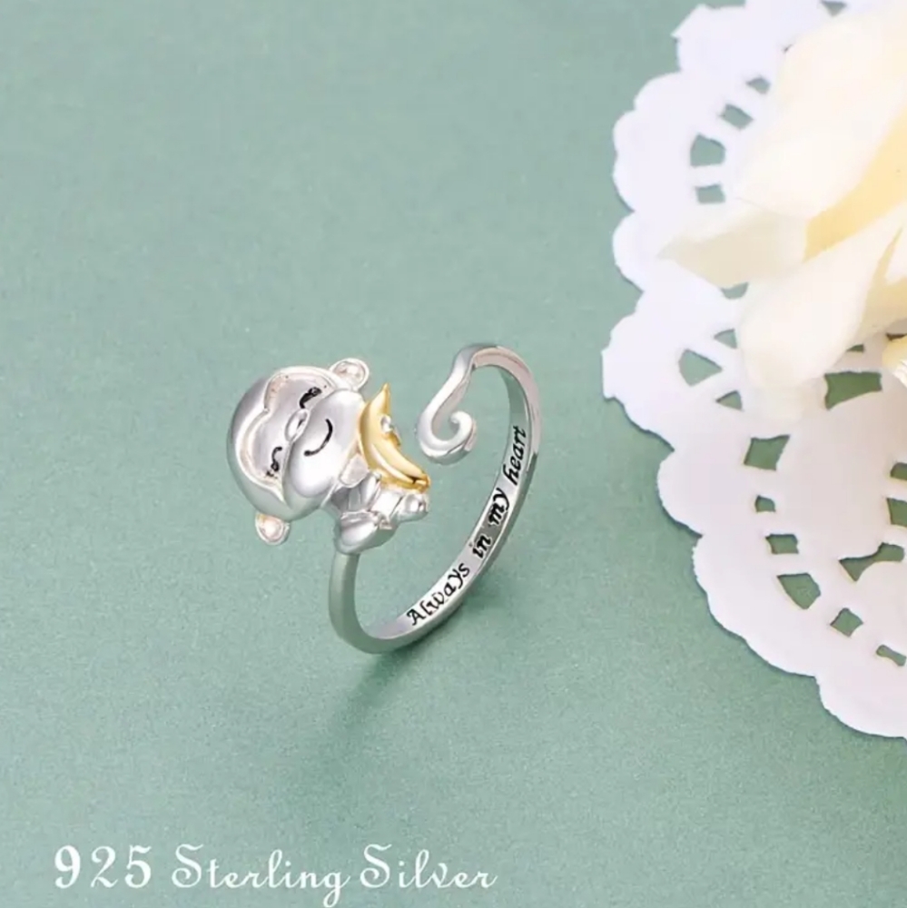 925 Sterling Silver Monkey Adjustable Opening Ring With Always In My Heart - Picture 2 of 5